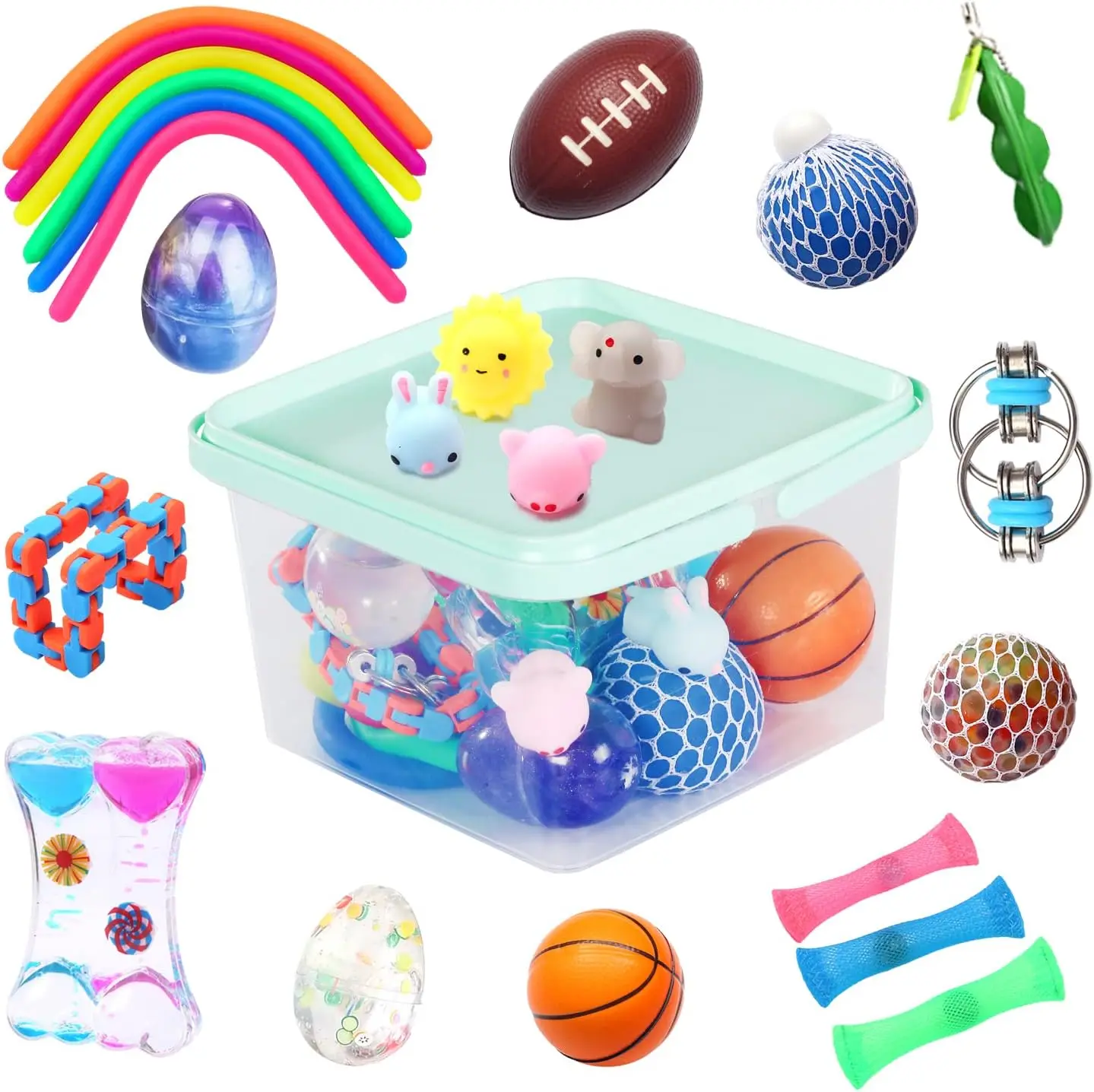 24 Pack Fidget Toys for Adults with Liquid Motion Timer Mochi Squishy Stretchy String Flippy Chain Easter Egg Marble Mesh Squeeze Bean Stress Ball for Gift
24 Pack Fidget Toys for Adults with Liquid Motion Timer Mochi Squishy Stretchy String Flippy Chain Easter Egg Marble Mesh Squeeze Bean Stress Ball for Gift