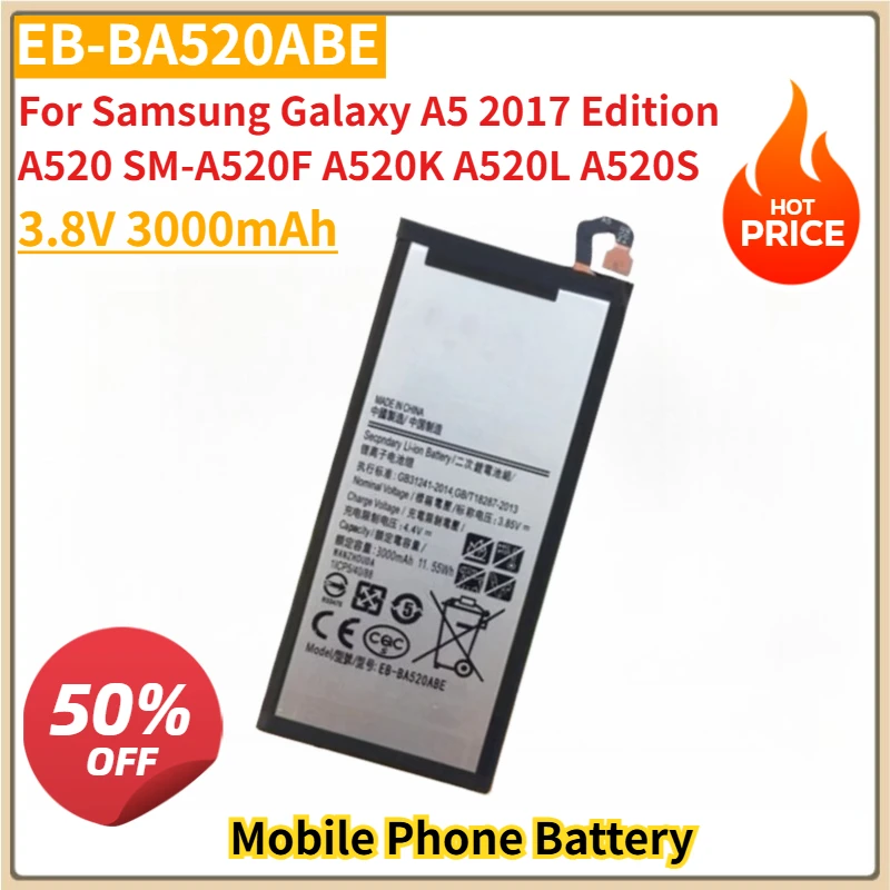New EB-BA520ABE 3.8V 3000mAh Replacement Battery For Samsung Galaxy A5 2017 Edition A520 SM-A520F A520K A520L A520S
New EB-BA520ABE 3.8V 3000mAh Replacement Battery For Samsung Galaxy A5 2017 Edition A520 SM-A520F A520K A520L A520S