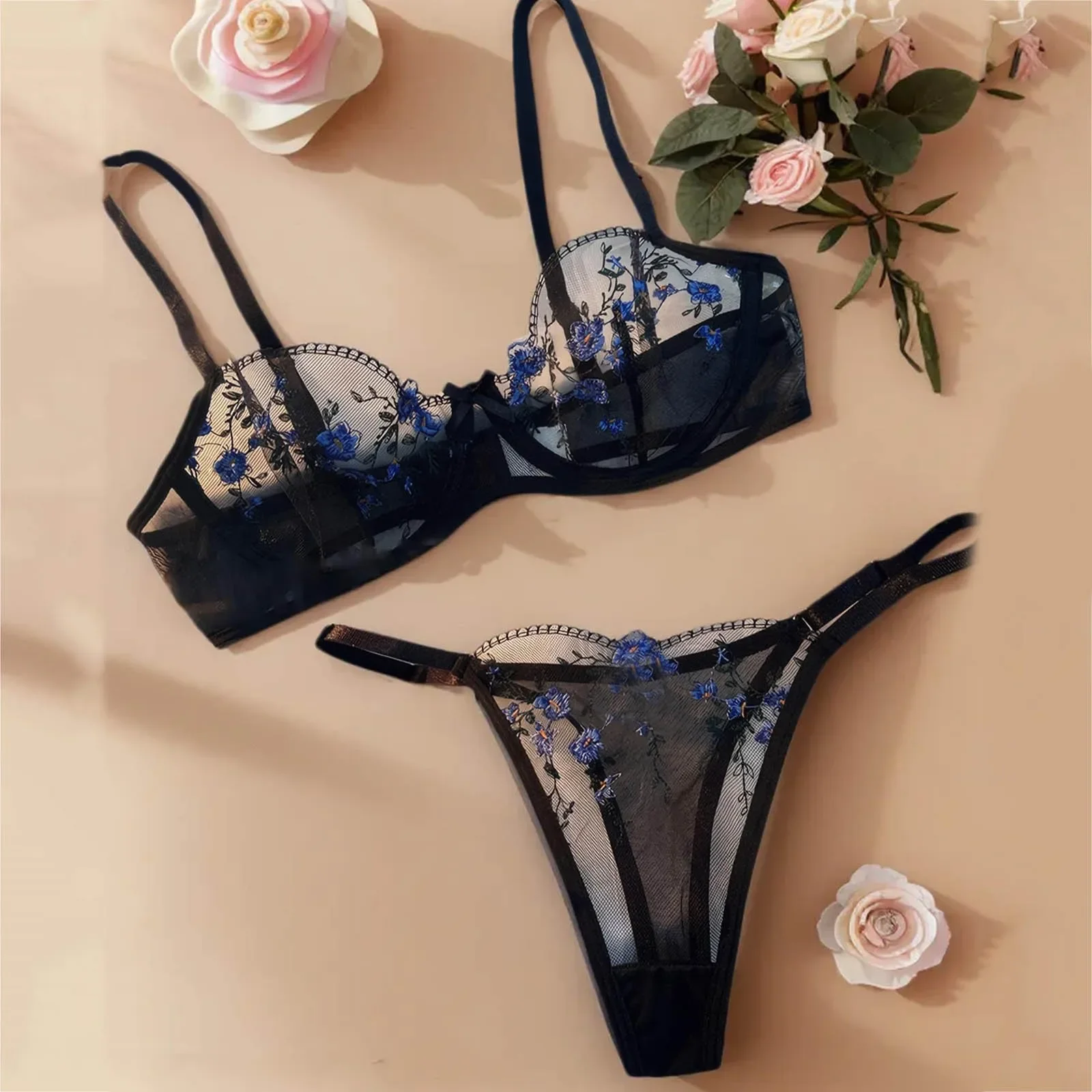 Women Elegant Floral Lace Lingerie Set Sheer Embroidered Mesh Bra Low Rise Panty Lingerie Set Valentine'S Day Lingerie For Women
Women Elegant Floral Lace Lingerie Set Sheer Embroidered Mesh Bra Low Rise Panty Lingerie Set Valentine'S Day Lingerie For Women