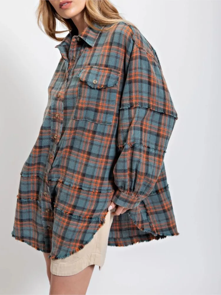 Women Plaid Long Sleeve Shirts Loose Fashion Patchwork Top Lantern Sleeve Slit Button Cardigan Street Blouses 2025 Spring Autumn
Women Plaid Long Sleeve Shirts Loose Fashion Patchwork Top Lantern Sleeve Slit Button Cardigan Street Blouses 2025 Spring Autumn