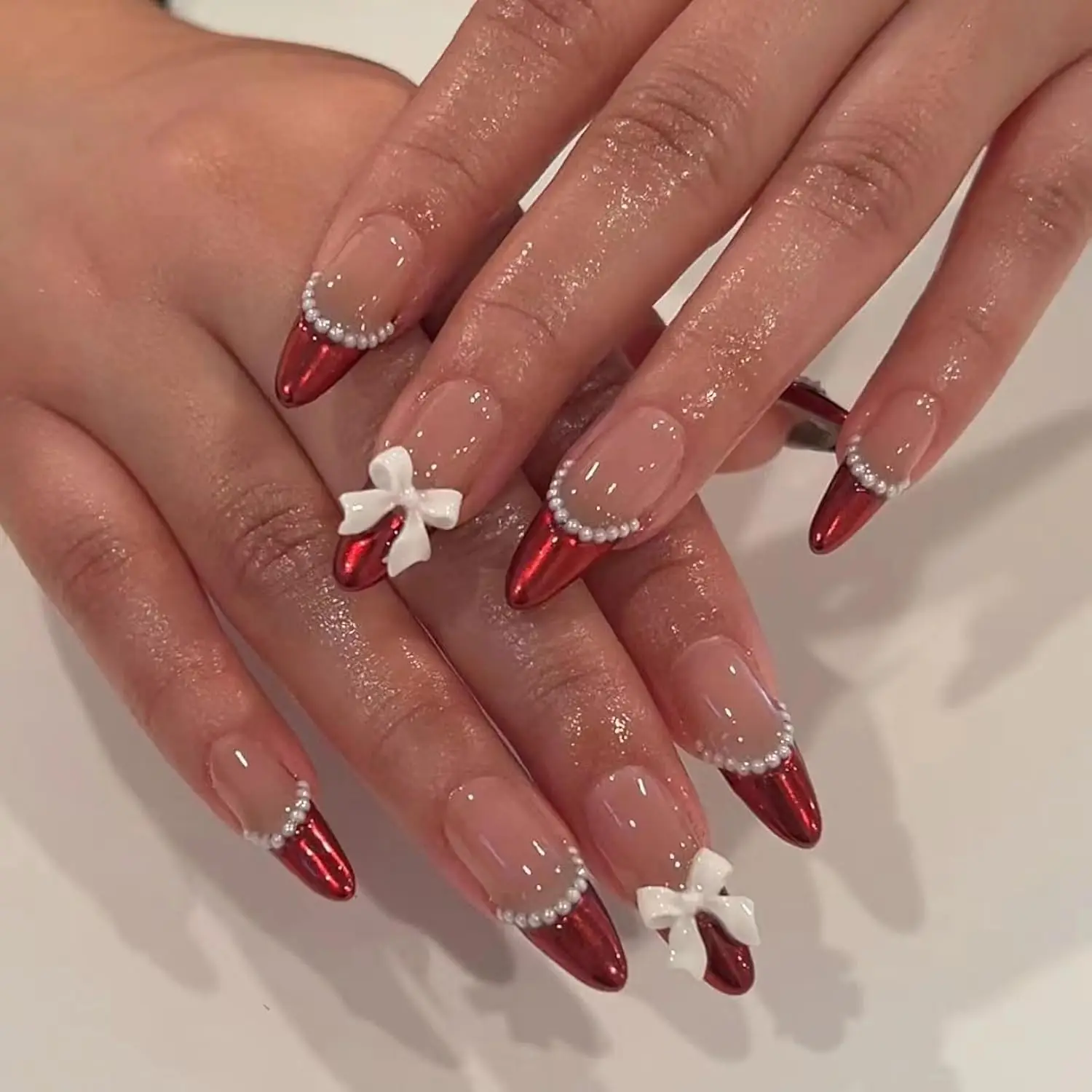 24Pcs Red Chrome Stiletto Press on Nails with 3D Bow Pearls for Valentines
24Pcs Red Chrome Stiletto Press on Nails with 3D Bow Pearls for Valentines