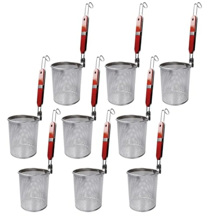 Kitchen pasta cooker basket set: stainless steel mesh blanching strainer with wood handle, red-brown color, 5.2-inch diameter,
Kitchen pasta cooker basket set: stainless steel mesh blanching strainer with wood handle, red-brown color, 5.2-inch diameter,