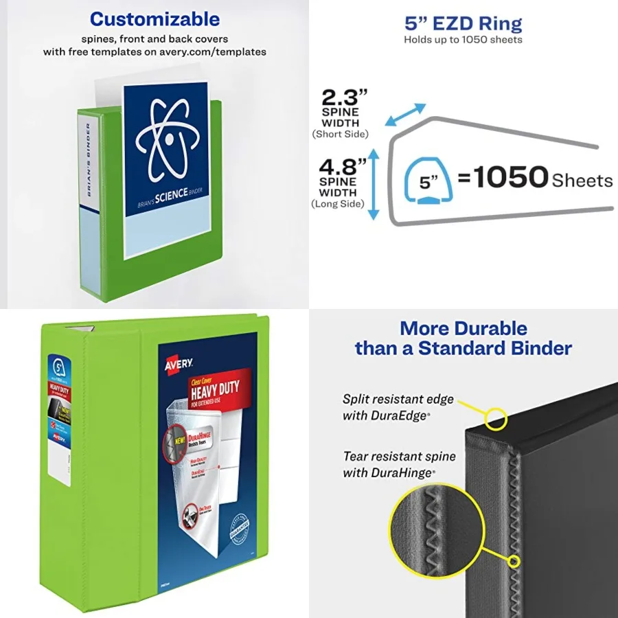 Heavy-Duty View 3 Ring Binder, 5 Inch One Touch EZD Rings, 2.3/4.8 Inch Spine, 1 Chartreuse Binder
Heavy-Duty View 3 Ring Binder, 5 Inch One Touch EZD Rings, 2.3/4.8 Inch Spine, 1 Chartreuse Binder