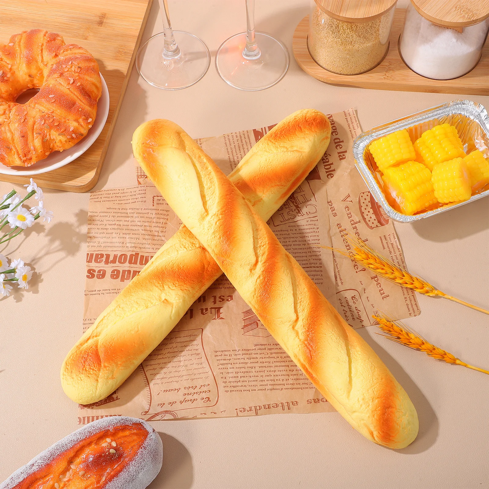 2Pcs Faux Bread Realistic Artificial French Long Loaf PU Material Lifelike Bread Props Home Kitchen Decoration Photography
2Pcs Faux Bread Realistic Artificial French Long Loaf PU Material Lifelike Bread Props Home Kitchen Decoration Photography