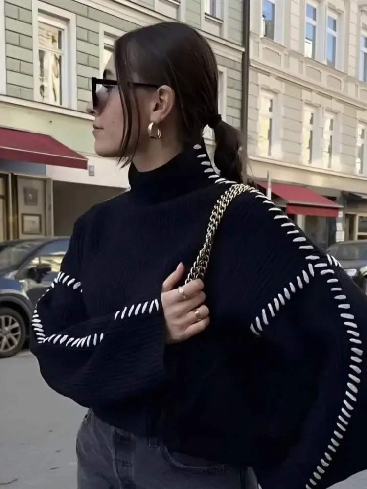 Winter Clothes Woman Pulls Femmes Women's Fashionable Turtle Collar Contrast Color Pullover Sweater All-match Loose Simple Style
Winter Clothes Woman Pulls Femmes Women's Fashionable Turtle Collar Contrast Color Pullover Sweater All-match Loose Simple Style