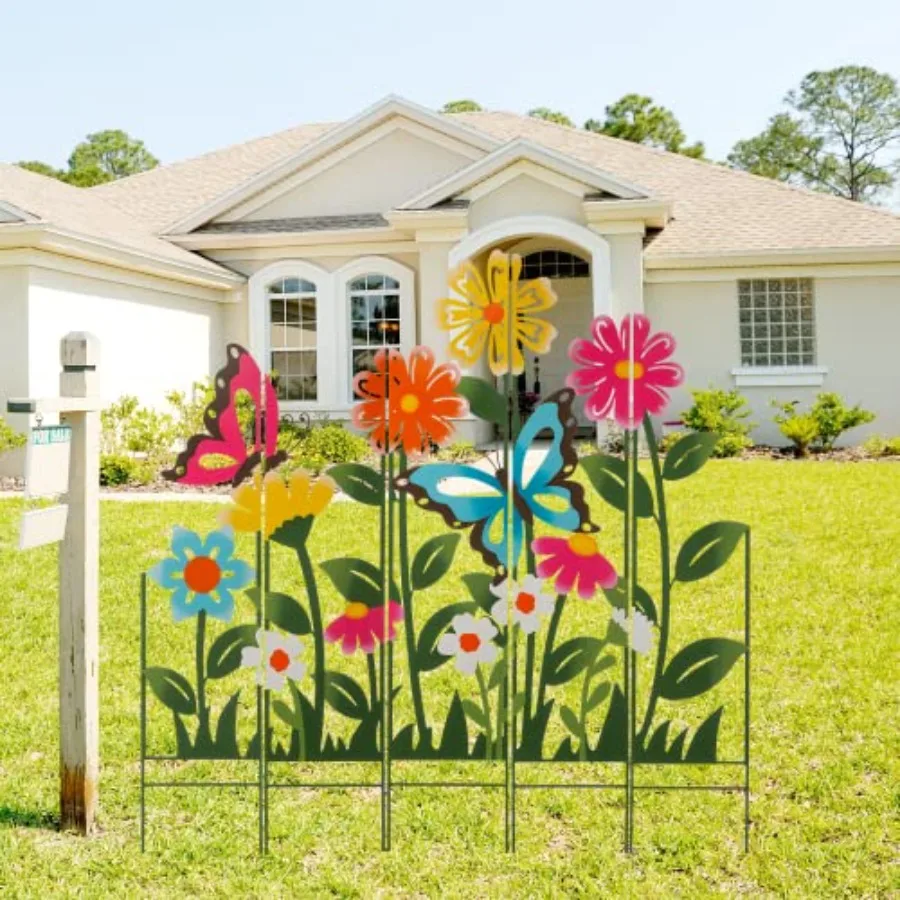 Garden stakes for outdoor use, metal material, colorful finish, 40-inch height with floral and butterfly designs for spring and
Garden stakes for outdoor use, metal material, colorful finish, 40-inch height with floral and butterfly designs for spring and