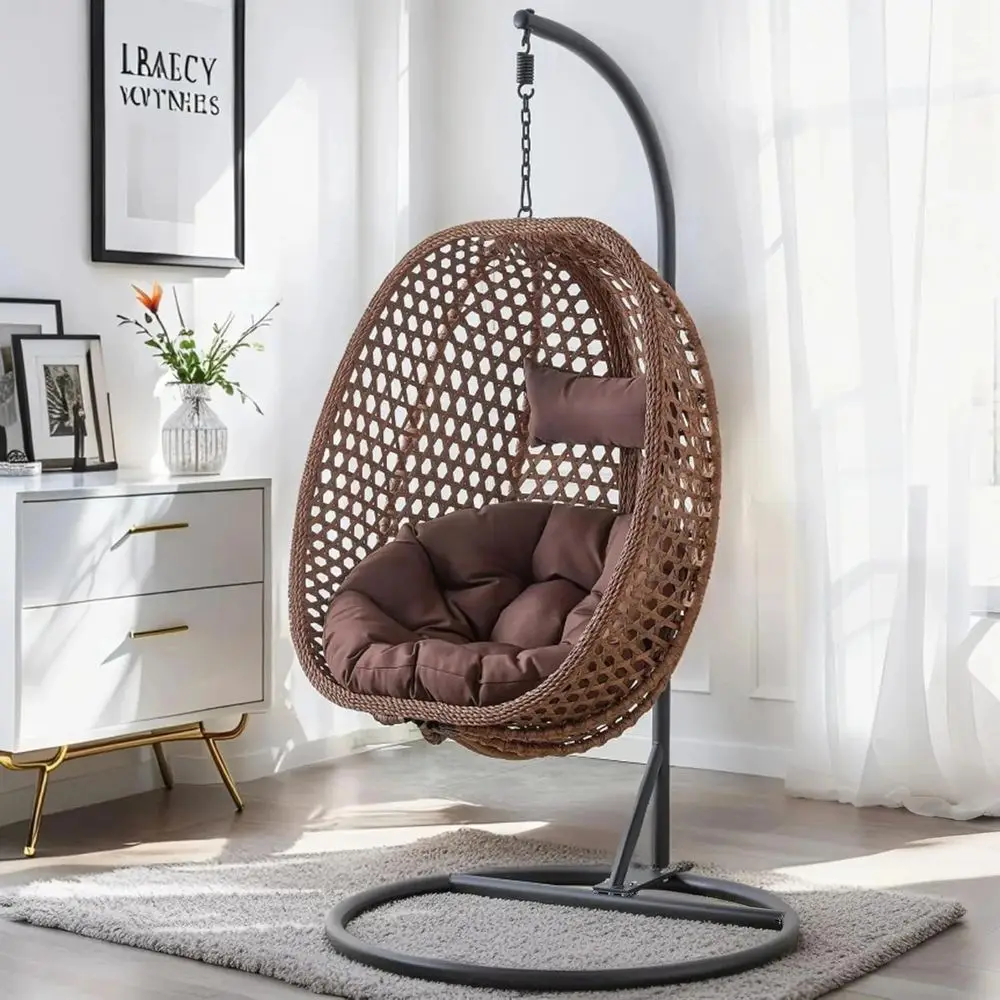 Indoor/Outdoor Brown Wicker Egg Swing Chair with Comfortable Cushion and Stable Metal Base
Indoor/Outdoor Brown Wicker Egg Swing Chair with Comfortable Cushion and Stable Metal Base