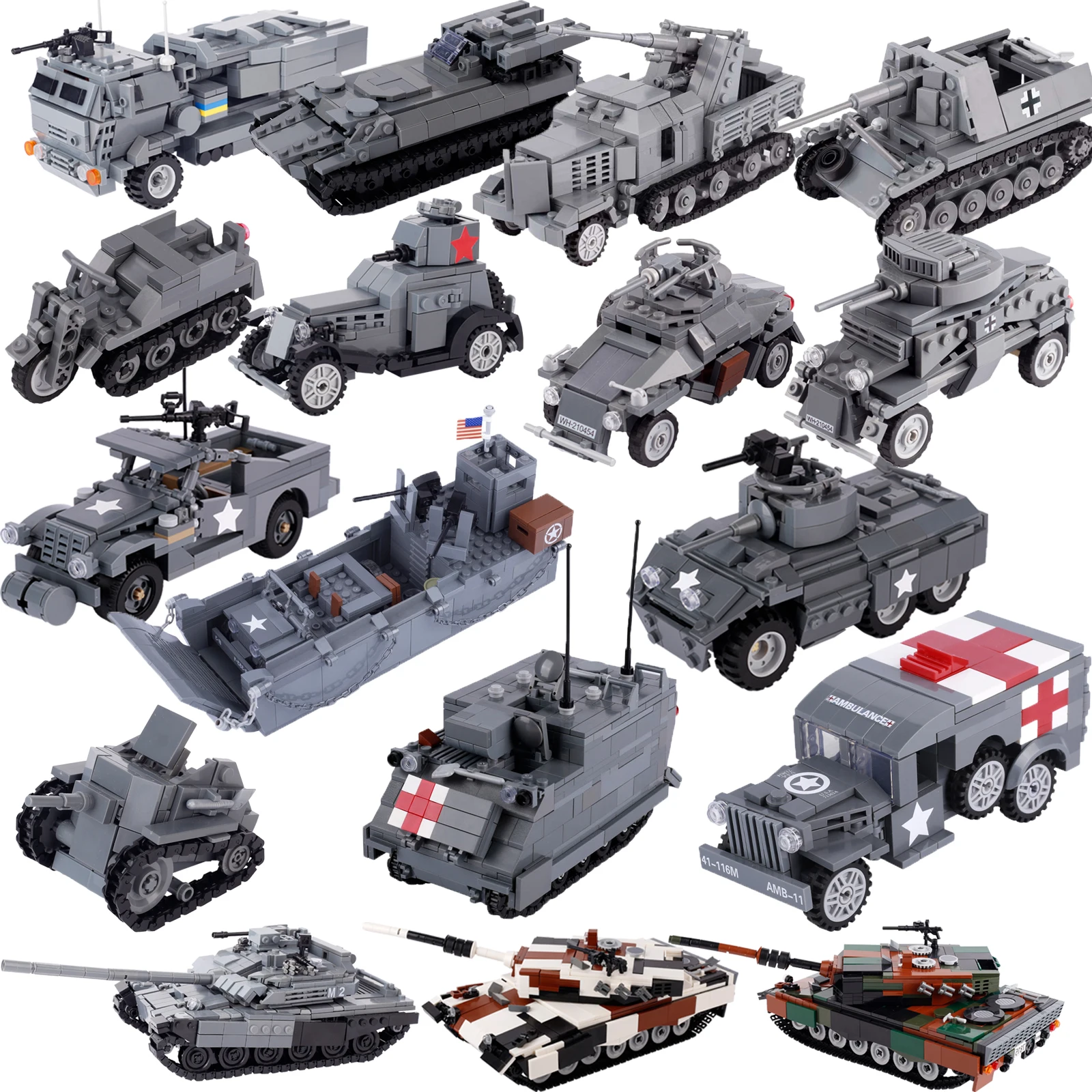 MOC WW2 Военные армейские солдаты Оружие Автомобиль Мировая война Автомобиль Германия Танк США Грузовик Строительные блоки Соберите игрушки Подарок
MOC WW2 Военные армейские солдаты Оружие Автомобиль Мировая война Автомобиль Германия Танк США Грузовик Строительные блоки Соберите игрушки Подарок