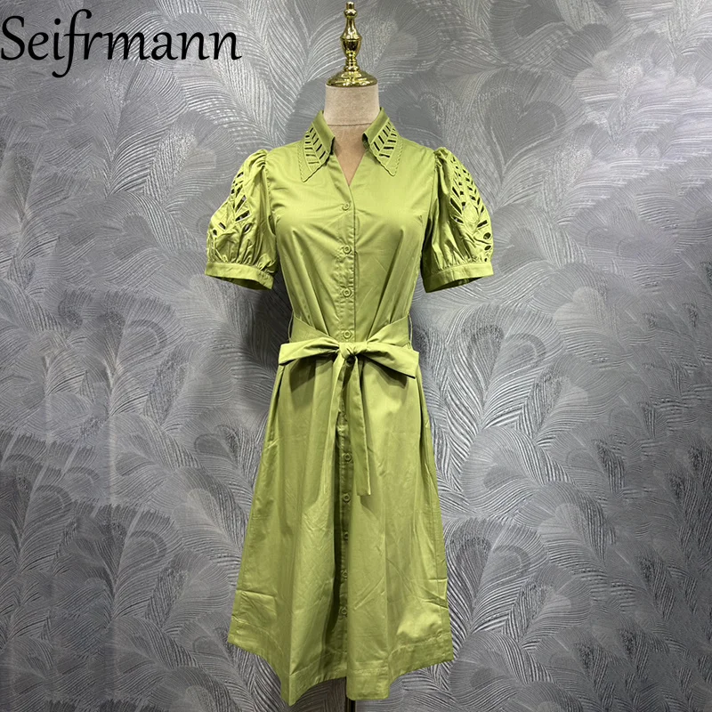 Seifrmann 2026 Spring Women's New Fashion lapel Short Sleeve Single breasted Cotton Hollow Waist cinching Dress
Seifrmann 2026 Spring Women's New Fashion lapel Short Sleeve Single breasted Cotton Hollow Waist cinching Dress