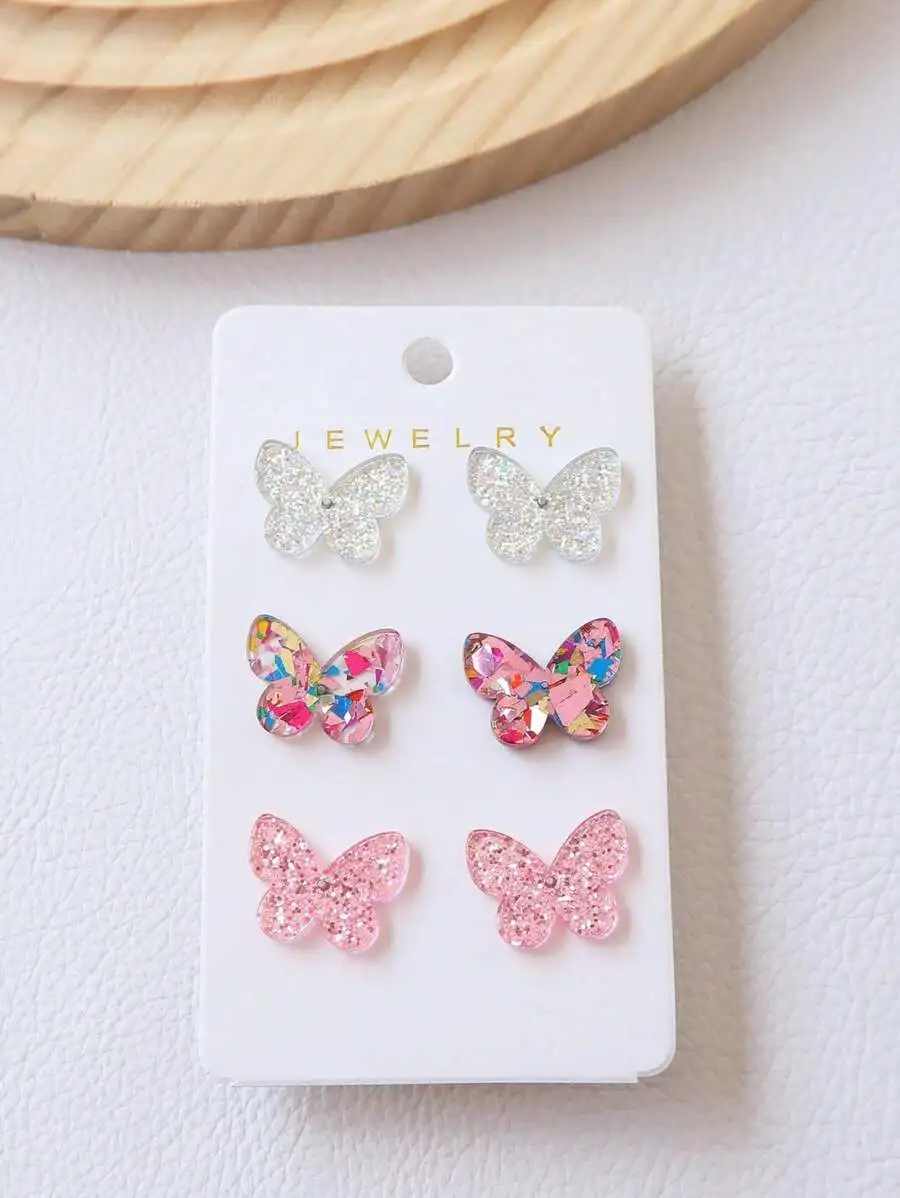 3 Pairs Acrylic Sparkling Butterfly Stud Earrings For Women Fashion Jewelry
3 Pairs Acrylic Sparkling Butterfly Stud Earrings For Women Fashion Jewelry