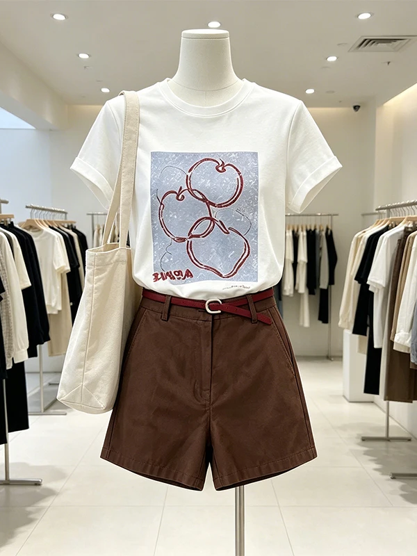 Large Size Women's Summer New Korean Style Short Sleeve Print Top Coffee Short Pants Set Casual High Waist Shorts Outfit
Large Size Women's Summer New Korean Style Short Sleeve Print Top Coffee Short Pants Set Casual High Waist Shorts Outfit