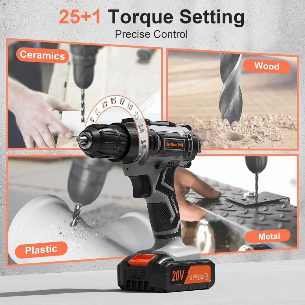 Cordless Drill, 20V Power Drill, Double 2000mAh Batteries Electric Drill, 3/8" Keyless Chuck Battery Drill, 42Pcs Drill Bits
Cordless Drill, 20V Power Drill, Double 2000mAh Batteries Electric Drill, 3/8" Keyless Chuck Battery Drill, 42Pcs Drill Bits