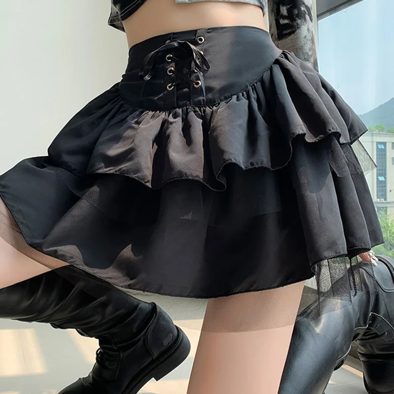 Korean Fashion High Waist Cake Skirts Women Sexy Gothic Punk Black Y2K Skirts Female Lace-Up Students Ruffles A-Line Skirt
Korean Fashion High Waist Cake Skirts Women Sexy Gothic Punk Black Y2K Skirts Female Lace-Up Students Ruffles A-Line Skirt