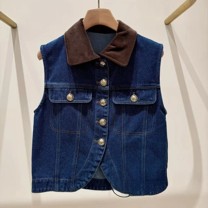 S202 ранней осенью, цветной дизайн, винтажный джинсовый жилет, женский топ, модный джинсовый жилет с воротником в стиле пэчворк
S202 ранней осенью, цветной дизайн, винтажный джинсовый жилет, женский топ, модный джинсовый жилет с воротником в стиле пэчворк