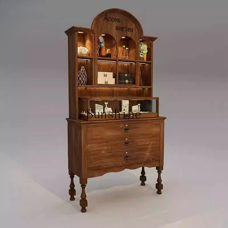 Retro European jewelry display cabinet Wooden clothing store Shoes and bags displayed against the wall
Retro European jewelry display cabinet Wooden clothing store Shoes and bags displayed against the wall