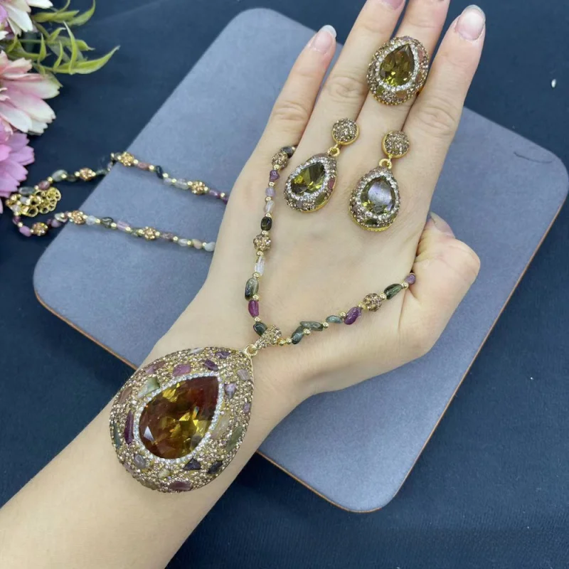 Handmade New Sudan Stone Photosensitive Color Changing Stone Necklace, Earrings, Rings Women'S Luxurious And Elegant Jewelry Set
Handmade New Sudan Stone Photosensitive Color Changing Stone Necklace, Earrings, Rings Women'S Luxurious And Elegant Jewelry Set