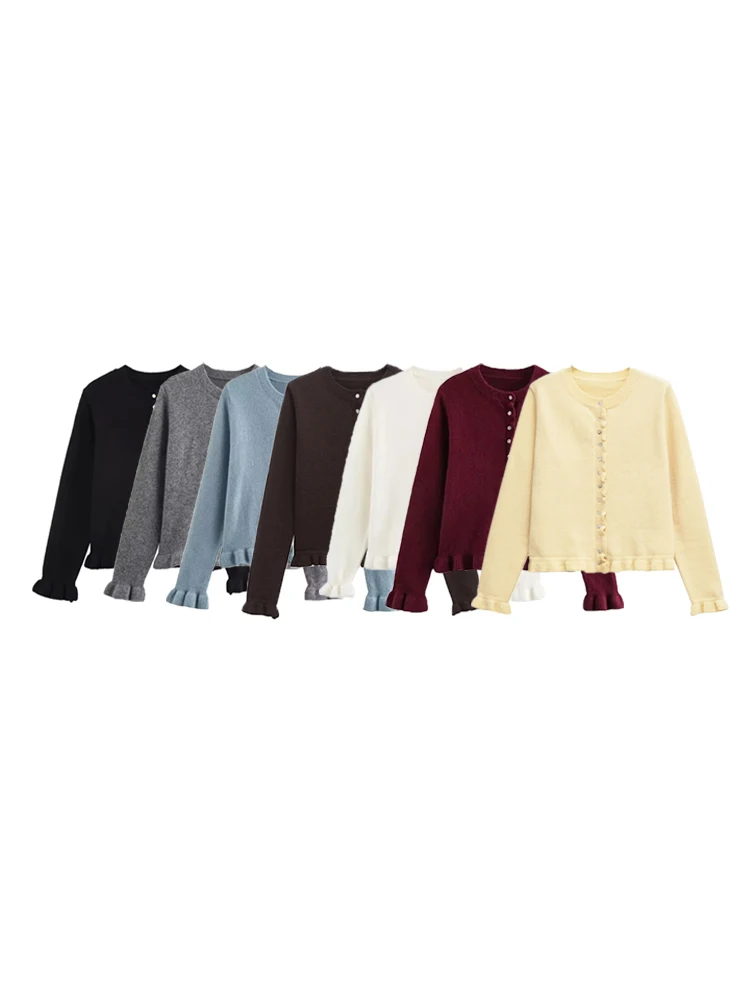 Autumn New Women Ruffled Knit Cardigan Sweater O-Neck Long Sleeve Chic Top Front Buttons Fashion Female Outerwear
Autumn New Women Ruffled Knit Cardigan Sweater O-Neck Long Sleeve Chic Top Front Buttons Fashion Female Outerwear