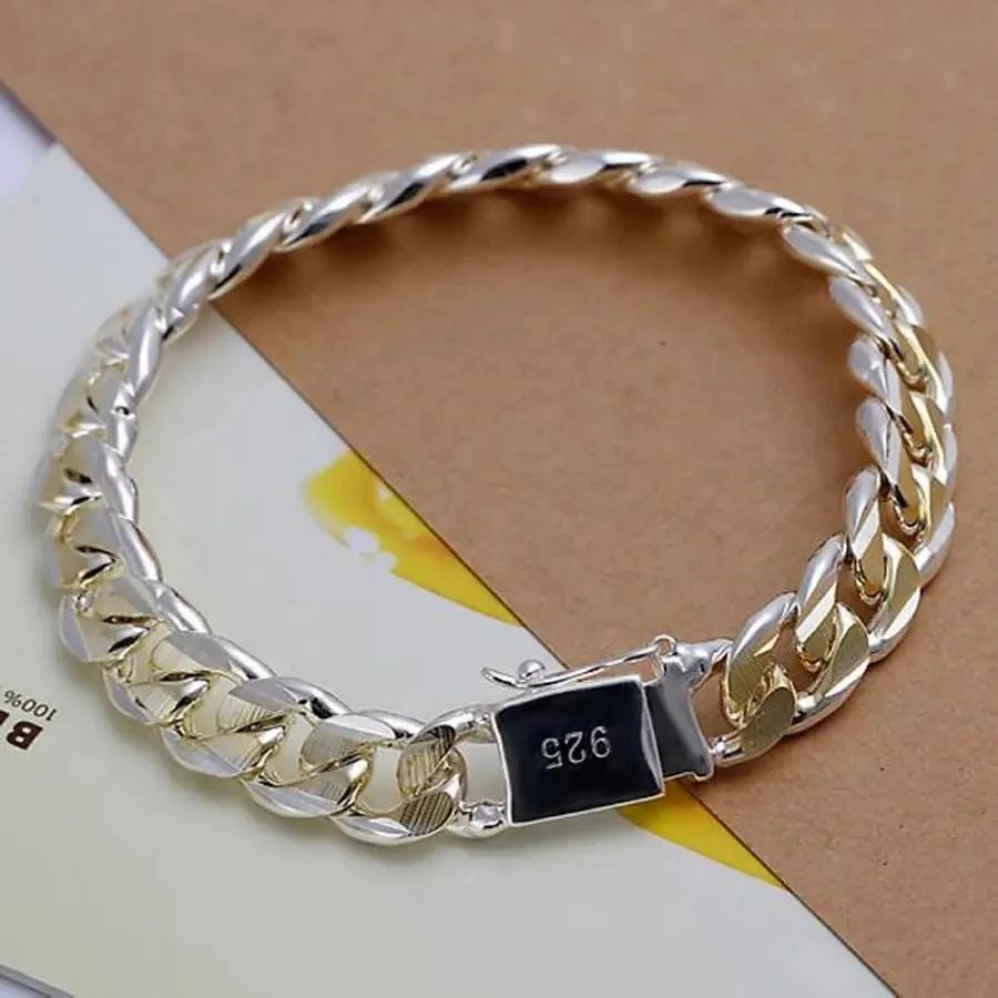 925 Sterling Silver Solid 8/10mm chain Bracelet men women Chain noble wedding Jewelry fashion charms party birthday gift
925 Sterling Silver Solid 8/10mm chain Bracelet men women Chain noble wedding Jewelry fashion charms party birthday gift