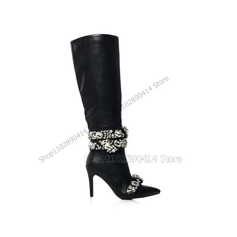 Crystal Decor Black Pointed Toe Boots Knee High Side Zipper Women Shoes Thin High Heels Novel Fashion 2023 Zapatos Para Mujere
Crystal Decor Black Pointed Toe Boots Knee High Side Zipper Women Shoes Thin High Heels Novel Fashion 2023 Zapatos Para Mujere