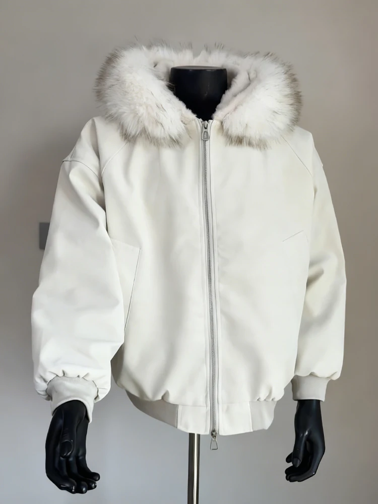 Thiened Rabbit Fur Cotton Jaet Men's Winter Warm Coat with Big Fur Collar American Sle PU Leather Pilot Jaet
Thiened Rabbit Fur Cotton Jaet Men's Winter Warm Coat with Big Fur Collar American Sle PU Leather Pilot Jaet