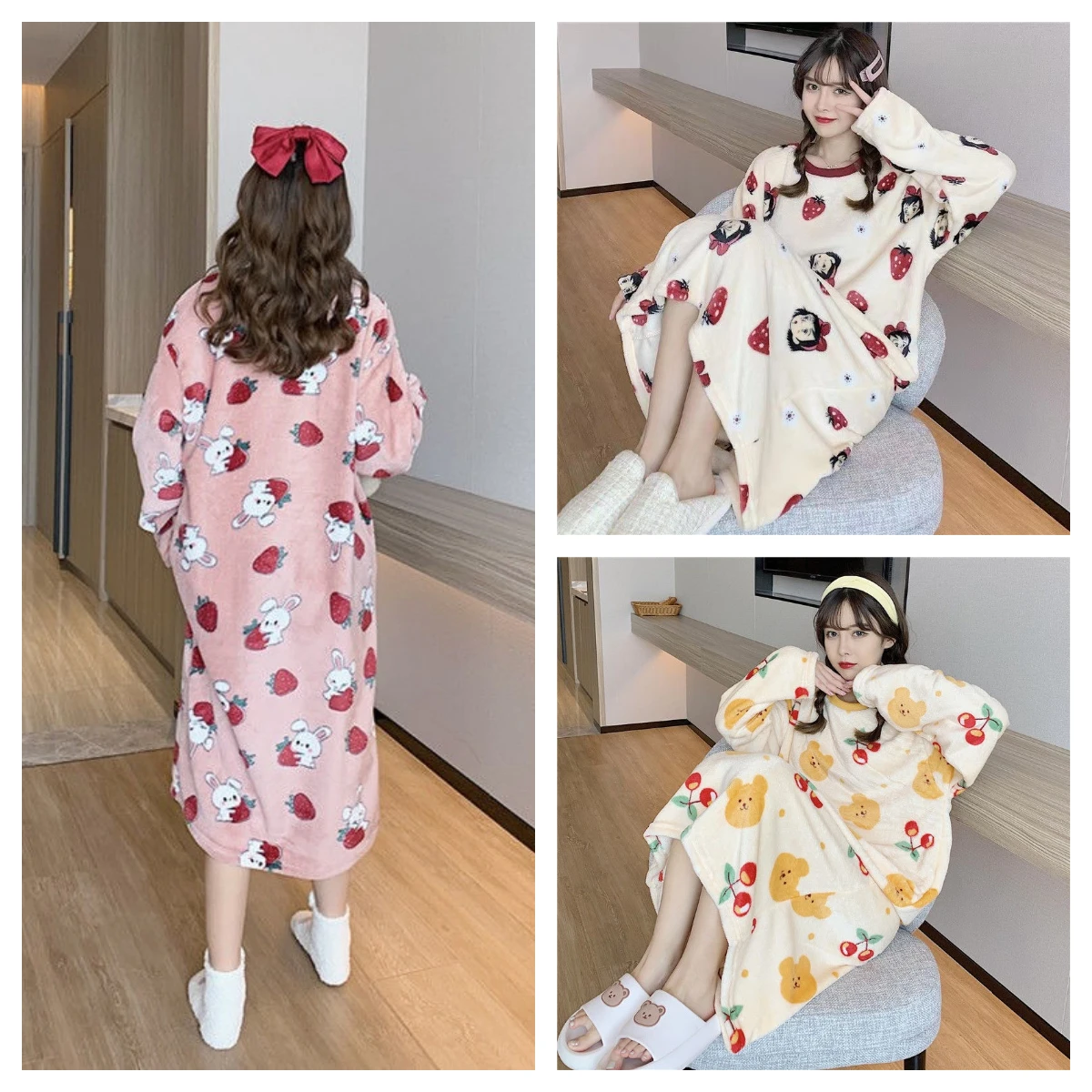 Коралловая бархатная ночная рубашка, женская осенне-зимняя утолщенная фланелевая милая свободная пижама с героями мультфильмов, толстая девушка, студентка средней длины на день рождения