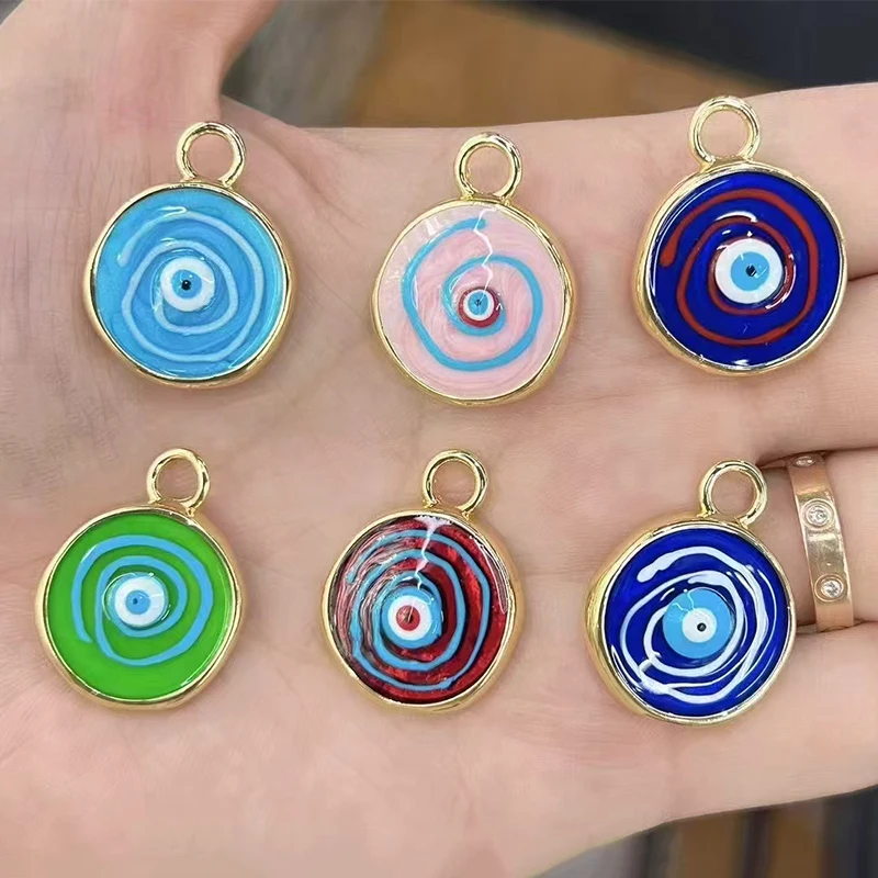 2 шт. круглый леденец глаз дьявола, эмалированная подвеска для ожерелья «сделай сам», аксессуары для изготовления ювелирных изделий, латунная позолоченная подвеска, оптовая продажа 
2 шт. круглый леденец глаз дьявола, эмалированная подвеска для ожерелья «сделай сам», аксессуары для изготовления ювелирных изделий, латунная позолоченная подвеска, оптовая продажа