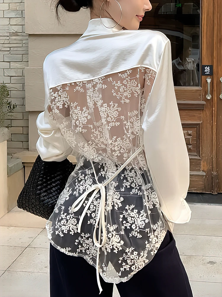 Backless Elegant Silk Satin Oversize Shirt Women Long sleeve Loose Casual Lace Basic Blouse Lady Office Button down Long shirt
Backless Elegant Silk Satin Oversize Shirt Women Long sleeve Loose Casual Lace Basic Blouse Lady Office Button down Long shirt