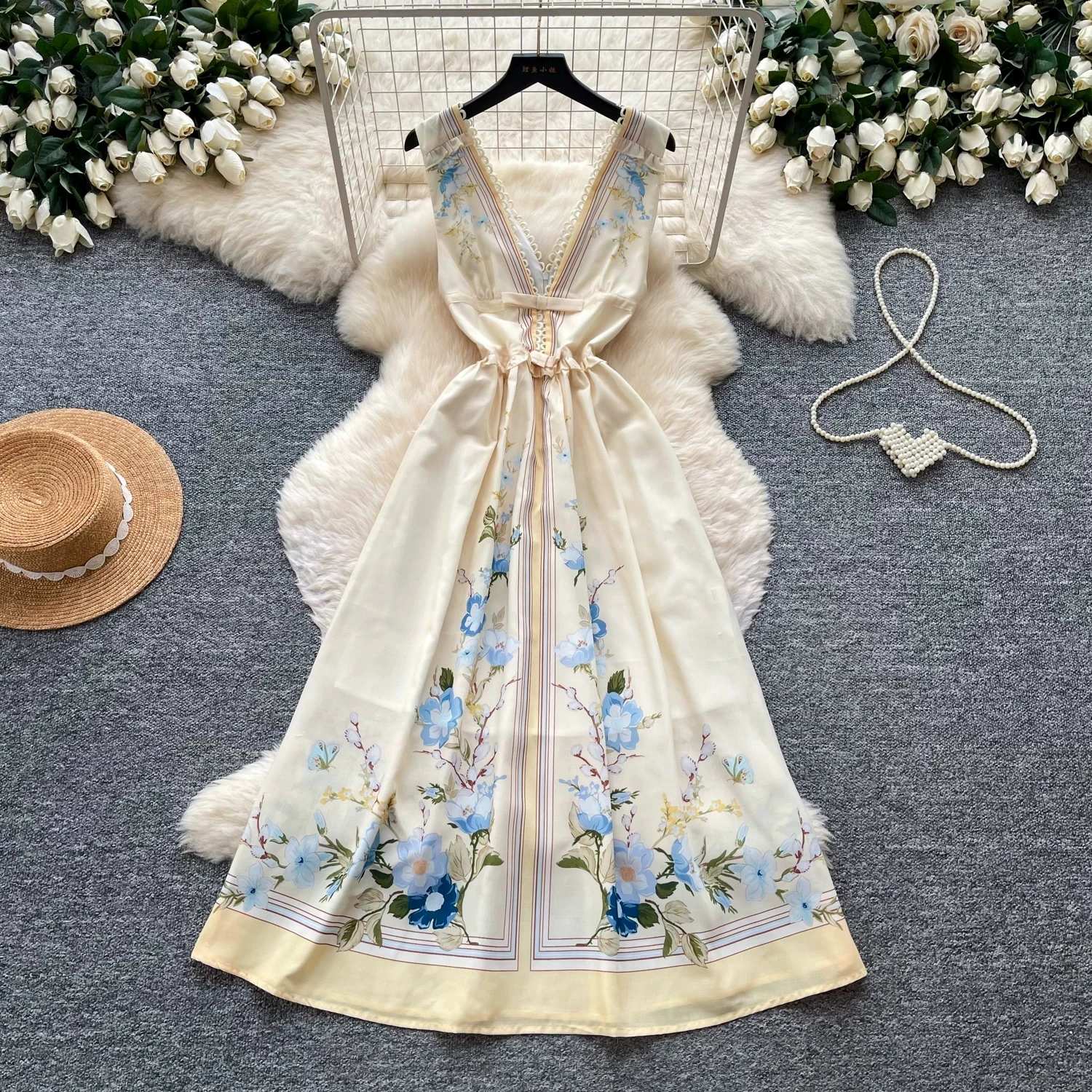 Boho Floral Midi Dress Women Deep V Neck Lace Trim Sleeveless High Waist Vintage Printed A-Line Long Beach Party Vestidos
Boho Floral Midi Dress Women Deep V Neck Lace Trim Sleeveless High Waist Vintage Printed A-Line Long Beach Party Vestidos