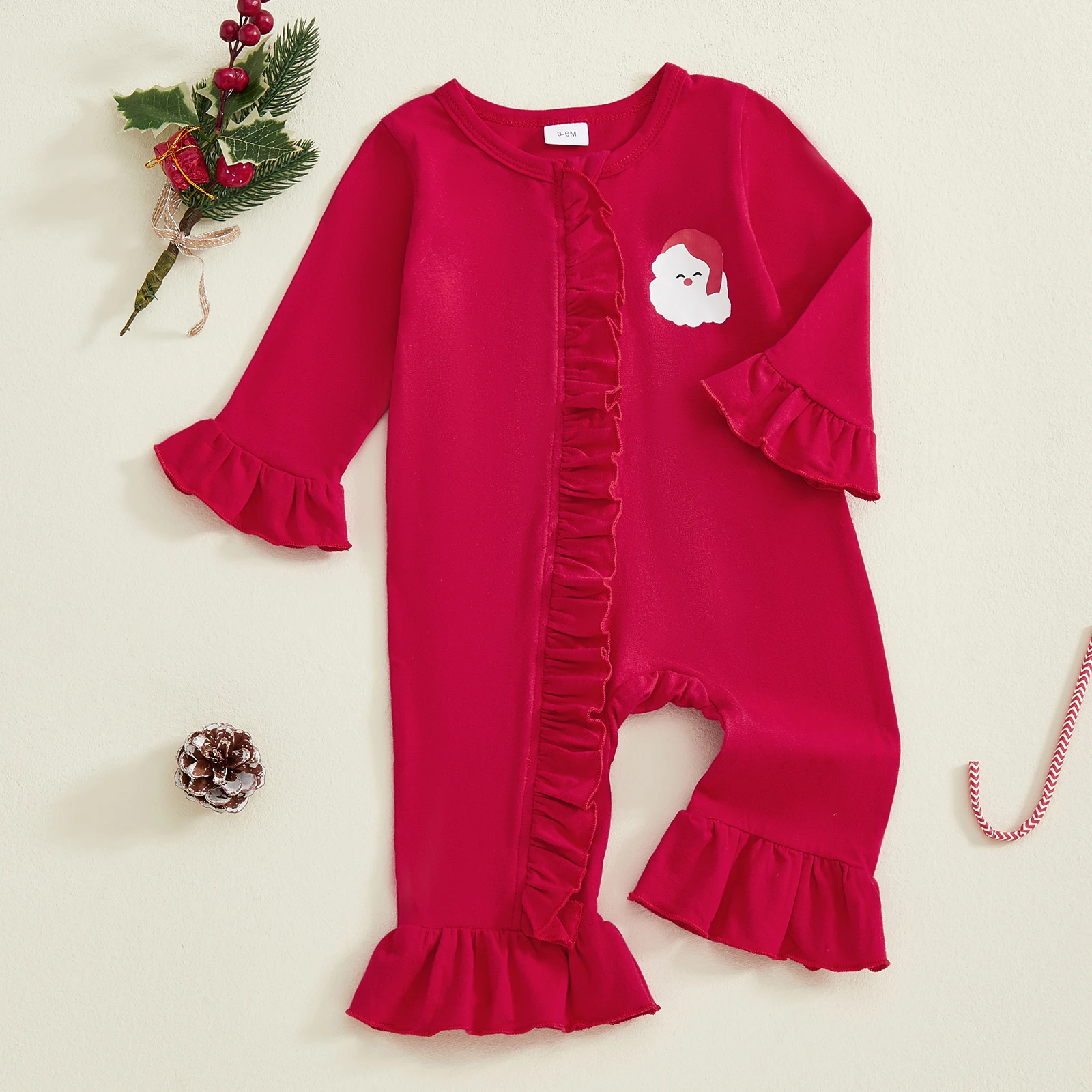 Tregren Newborn Baby Girl Bell Bottom Romper Fashionable Santa Claus Print Round Neck Long Sleeve Ruffled Jumpsuit
Tregren Newborn Baby Girl Bell Bottom Romper Fashionable Santa Claus Print Round Neck Long Sleeve Ruffled Jumpsuit