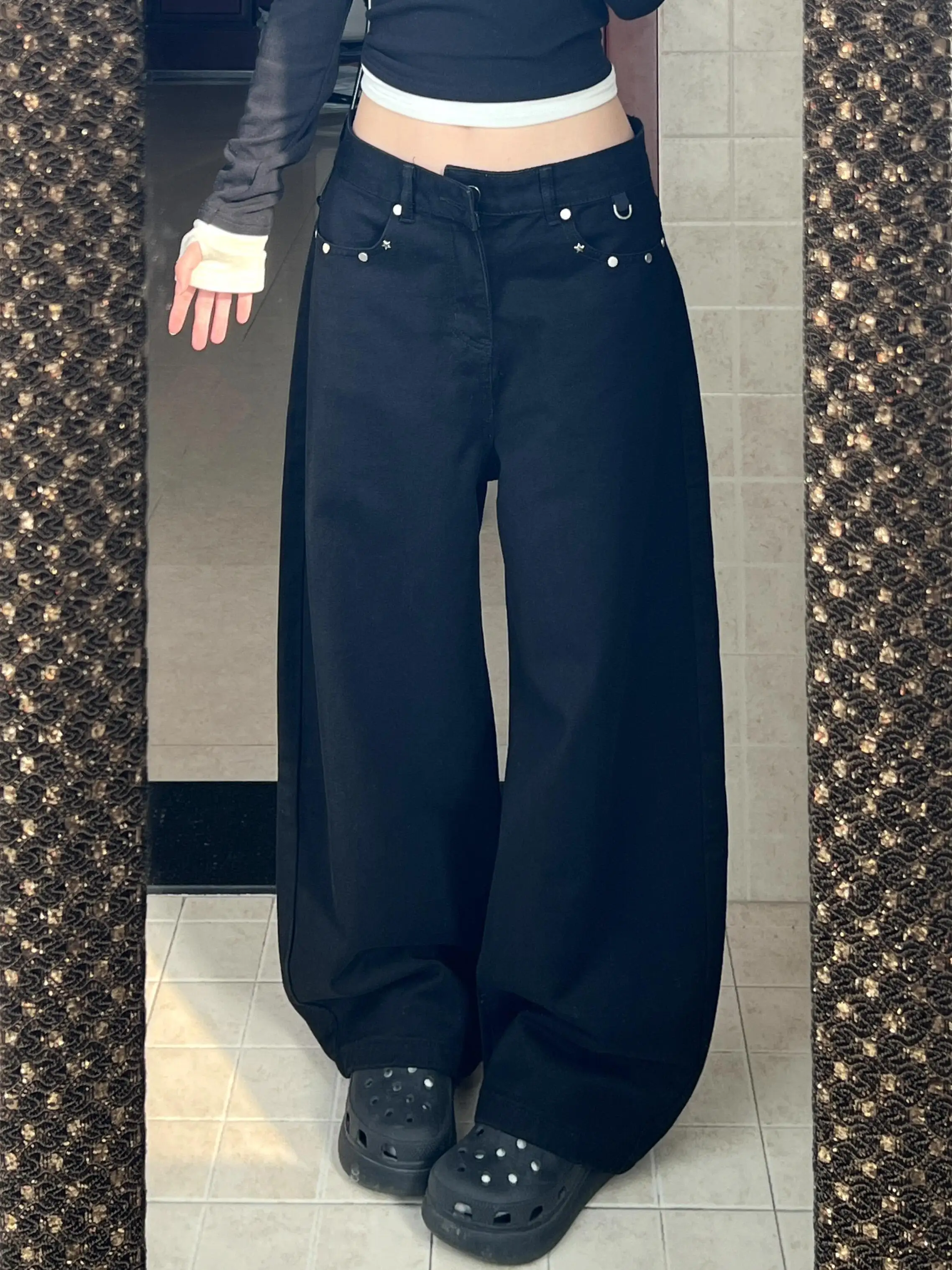 Cool American Style Knife Wide Leg Black Denim Jeans Women's Loose BF Lazy Style Casual Pants Soft Cotton Zipper Fly
Cool American Style Knife Wide Leg Black Denim Jeans Women's Loose BF Lazy Style Casual Pants Soft Cotton Zipper Fly