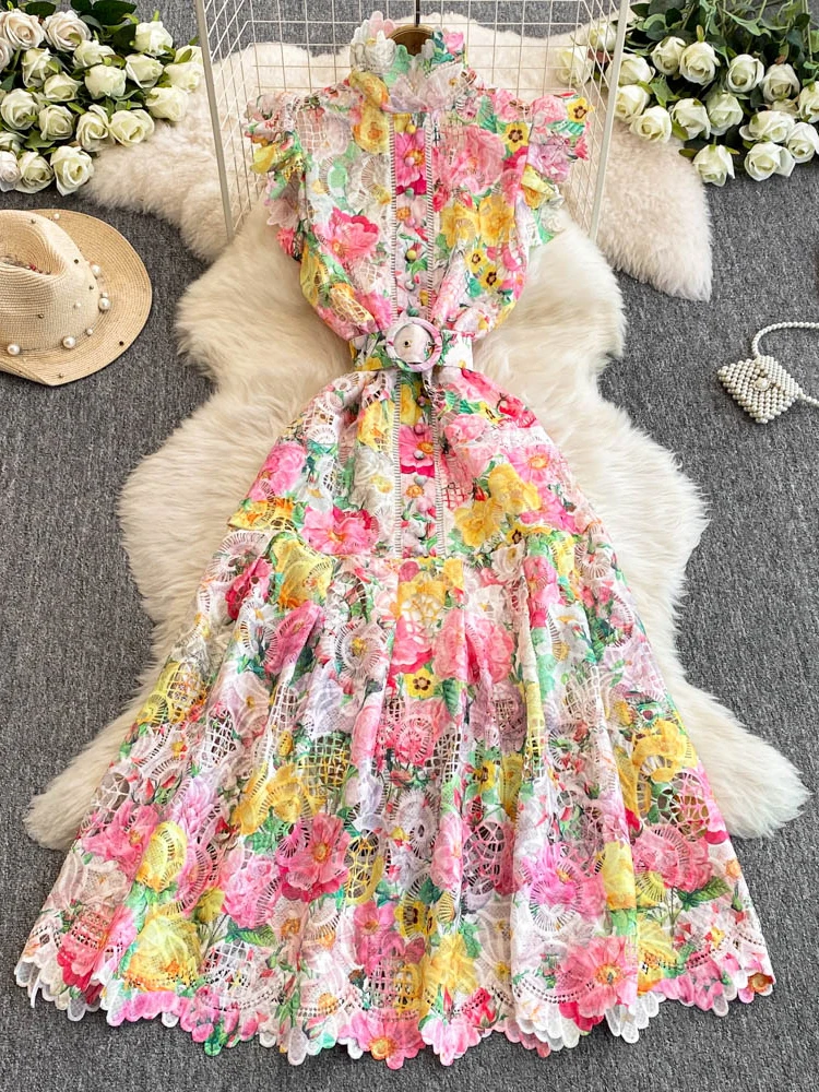 Ele Floral Print Dr Women's High Waist Stand Collar Button Detail Slimming Hollow out Long Skirt Commute Korean Sle
Ele Floral Print Dr Women's High Waist Stand Collar Button Detail Slimming Hollow out Long Skirt Commute Korean Sle