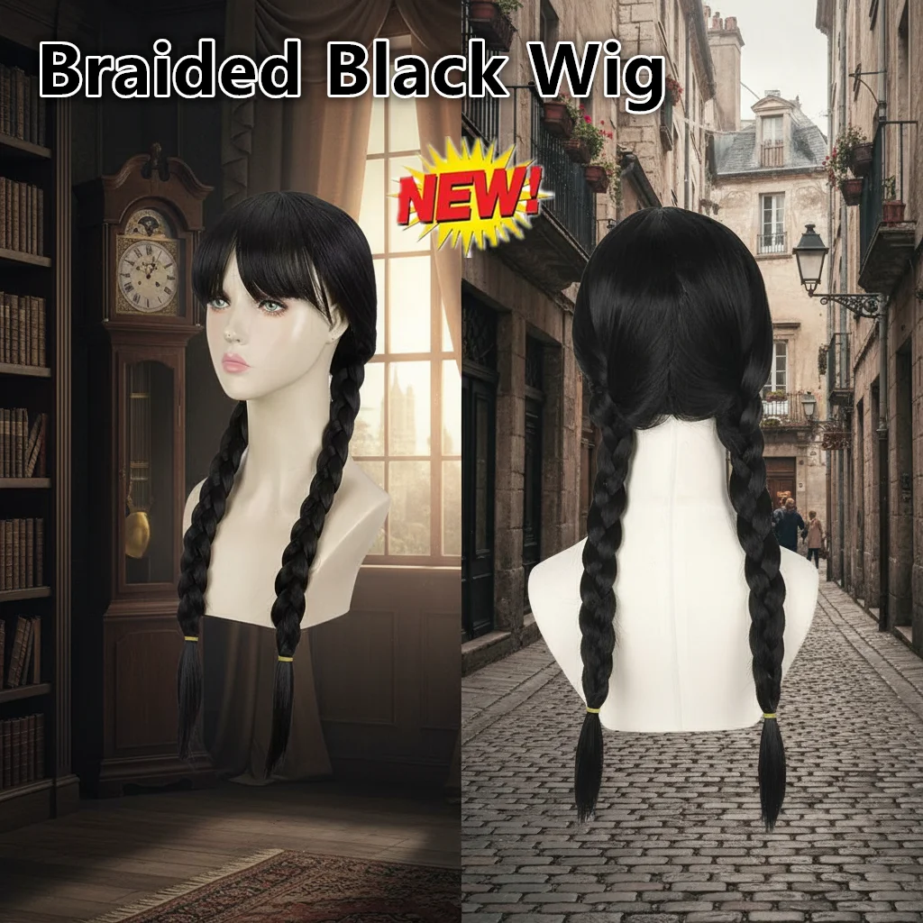 NEW Braided Black Wig Synthetic Addams Black Braided Pigtail Wig Braids Halloween Costume Compatible with Wednesday Addams Wig
NEW Braided Black Wig Synthetic Addams Black Braided Pigtail Wig Braids Halloween Costume Compatible with Wednesday Addams Wig