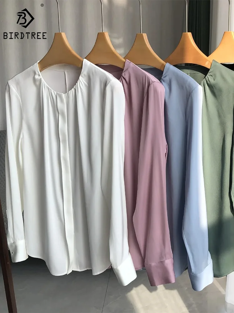 BirdTree,O Neck Folds Solid Color,19.7MM 92.4%Real Silk,Satin Shirt for Women,Elegant Fashion Blouse,Spring Top,T41567QM
BirdTree,O Neck Folds Solid Color,19.7MM 92.4%Real Silk,Satin Shirt for Women,Elegant Fashion Blouse,Spring Top,T41567QM