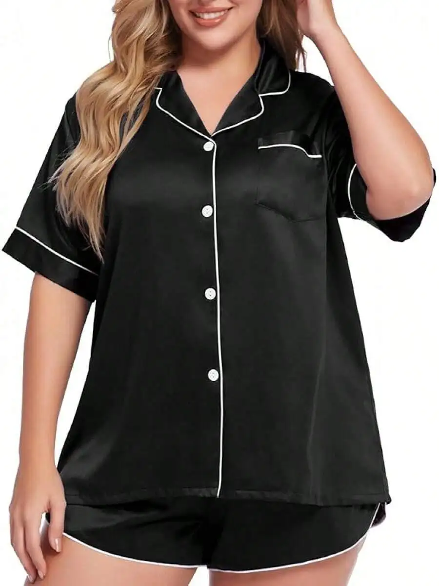 Women Plus Size Satin Pajama Set Short Sleeve Button Down Sleepwear Two Piece Loungewear
Women Plus Size Satin Pajama Set Short Sleeve Button Down Sleepwear Two Piece Loungewear