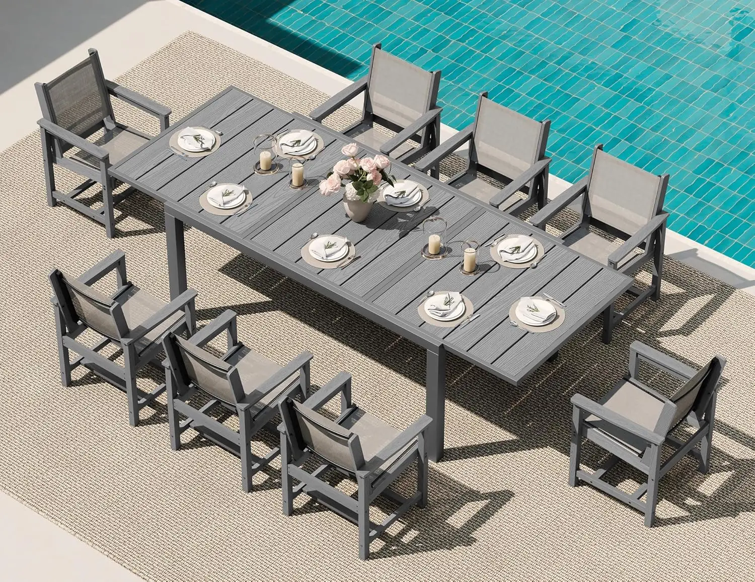 9-Piece Outdoor Dining Set, 60" - 83" Expandable Patio Dining Table with 8 Breathable Textilene Chairs, All Weather, Customized
9-Piece Outdoor Dining Set, 60" - 83" Expandable Patio Dining Table with 8 Breathable Textilene Chairs, All Weather, Customized
