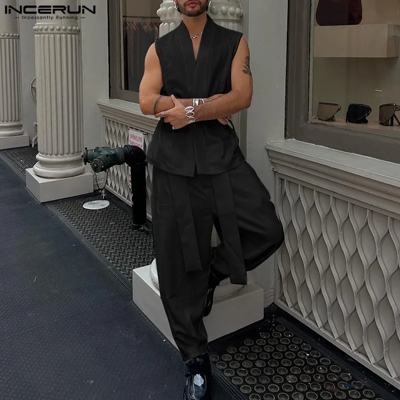 INCERUN Men Sets Solid Color Sleeveless Lace Up Vests & Long Pants Two Pieces Sets Streetwear 2025 Fashion Men's Casual Suits
INCERUN Men Sets Solid Color Sleeveless Lace Up Vests & Long Pants Two Pieces Sets Streetwear 2025 Fashion Men's Casual Suits