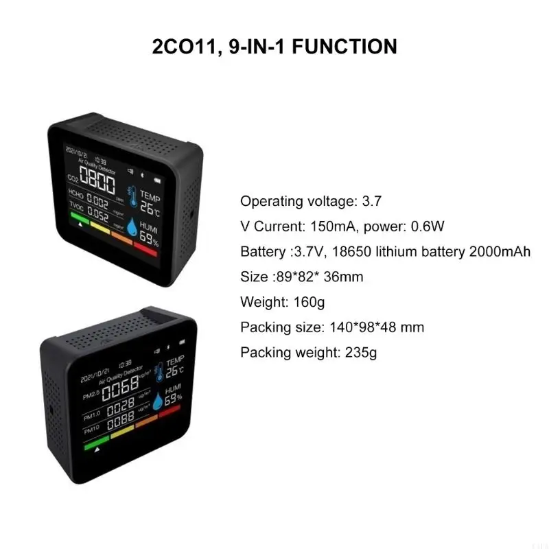 Advanced 9 in 1 Portable Air Quality Monitor for Home and Office Detects PM2.5 PM10 CO2 Formaldehyde and Humidity Levels
Advanced 9 in 1 Portable Air Quality Monitor for Home and Office Detects PM2.5 PM10 CO2 Formaldehyde and Humidity Levels