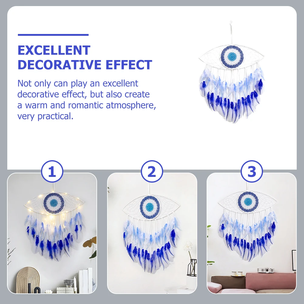 Luminous Evil Eye Dream Catcher Pendant Handmade Plumes Decorative Hanging Ornament for Home Room Indoor Wall Decor 
Luminous Evil Eye Dream Catcher Pendant Handmade Plumes Decorative Hanging Ornament for Home Room Indoor Wall Decor