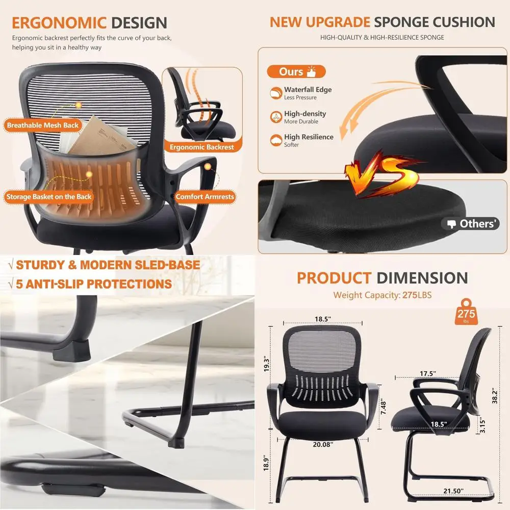 Сетчатое офисное кресло со средней спинкой и поясничной опорой, не вращающееся, идеально подходящее для дома, зоны ожидания и конференц-зала
Сетчатое офисное кресло со средней спинкой и поясничной опорой, не вращающееся, идеально подходящее для дома, зоны ожидания и конференц-зала