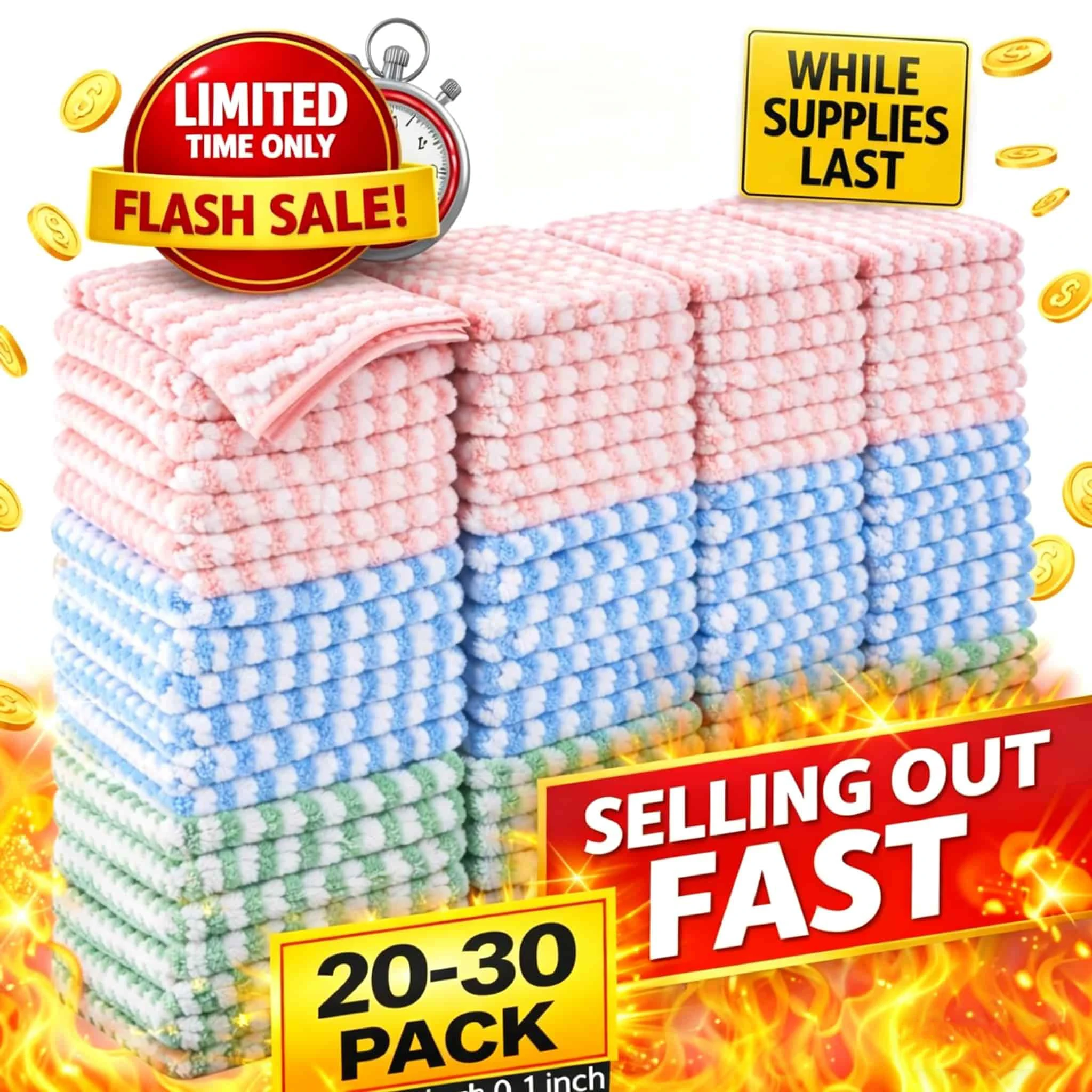 30-pack Non-stick, Sewage-resistant, Corrugated Microfiber Kitchen Cloths - Household Cleaning Cloths
30-pack Non-stick, Sewage-resistant, Corrugated Microfiber Kitchen Cloths - Household Cleaning Cloths