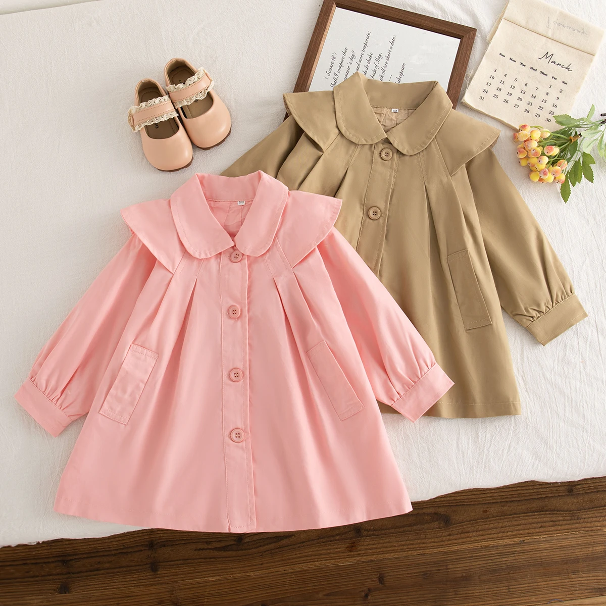 Girl Long Sleeved Coat Solid Color Doll Collar Fashion Trench Coat for Girls Autumn Outdoor Windproof Clothes
Girl Long Sleeved Coat Solid Color Doll Collar Fashion Trench Coat for Girls Autumn Outdoor Windproof Clothes