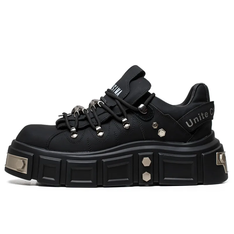 Punk Style Black Shoes Rock Metal Decor Lace-up Heel Height Platform Shoes Gothic Man Sneakers Women Ankle Boots 2025 New trend
Punk Style Black Shoes Rock Metal Decor Lace-up Heel Height Platform Shoes Gothic Man Sneakers Women Ankle Boots 2025 New trend