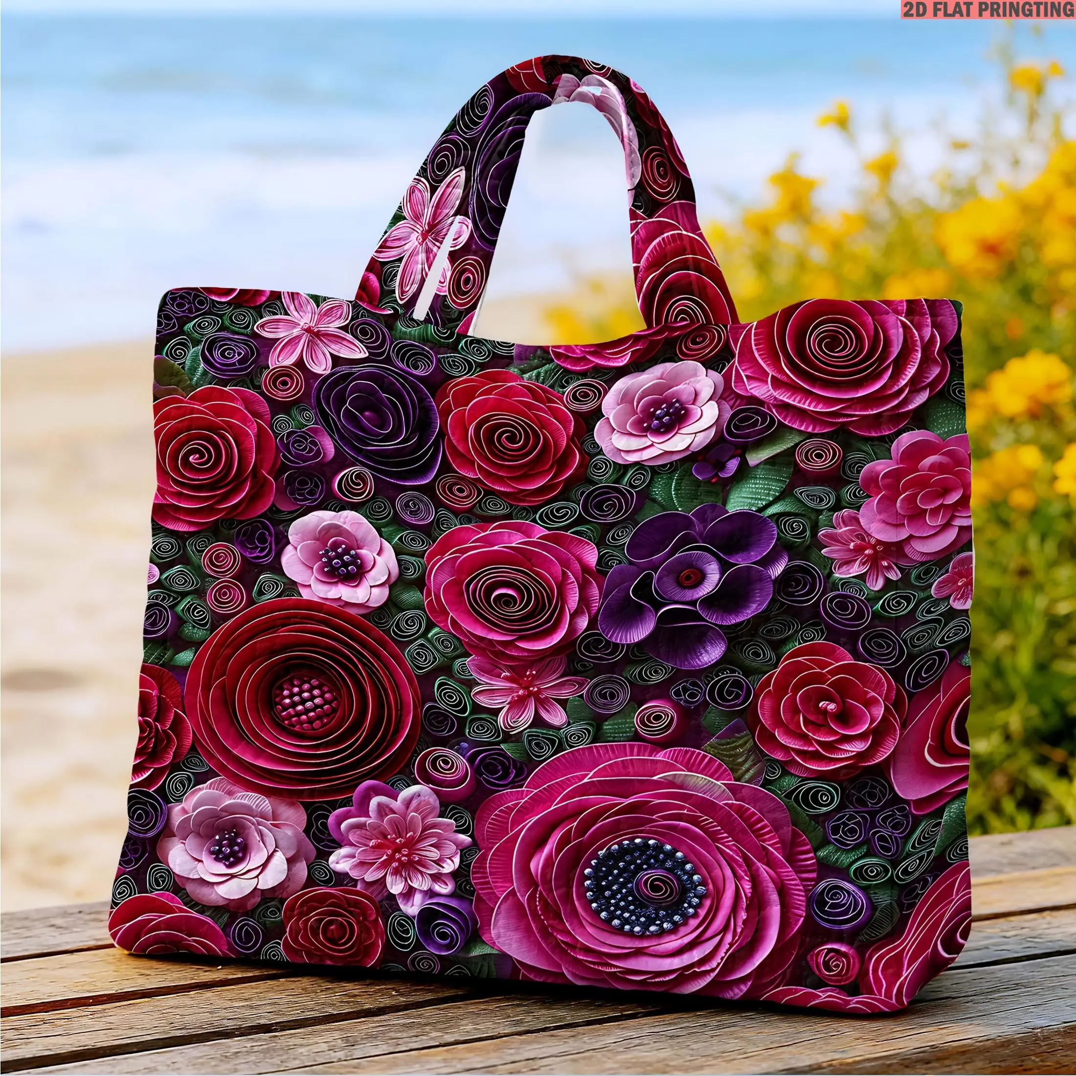1pc Women's Quilted Tote Bag, 2D Flat Print Colorful Floral With Pink And Purple Roses Functional Large Capacity Quilted Bag
1pc Women's Quilted Tote Bag, 2D Flat Print Colorful Floral With Pink And Purple Roses Functional Large Capacity Quilted Bag