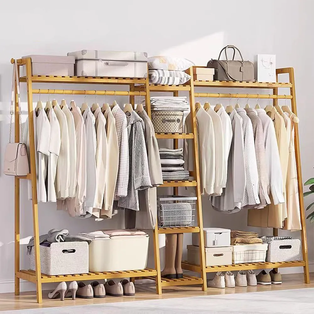 Bamboo Garment Rack 9 Tier Storage Shelf Coat Clothes Hanging Rack, Portable Wardrobe Closet Organizer With Top Shelf, Shoe Stor
Bamboo Garment Rack 9 Tier Storage Shelf Coat Clothes Hanging Rack, Portable Wardrobe Closet Organizer With Top Shelf, Shoe Stor