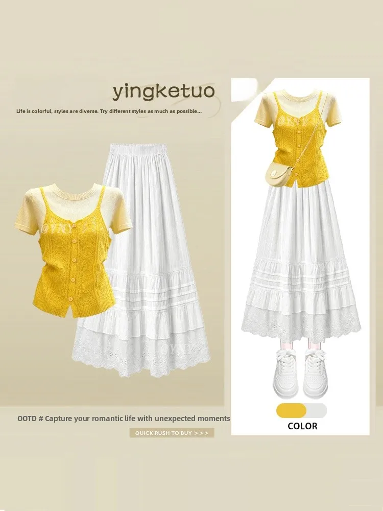 Summer Dopaamine Anti-Aging Pure Color T-Shirt Women's Slimming Midi Skirt Three-Piece Set Short Sleeve High Waist Long Dress
Summer Dopaamine Anti-Aging Pure Color T-Shirt Women's Slimming Midi Skirt Three-Piece Set Short Sleeve High Waist Long Dress