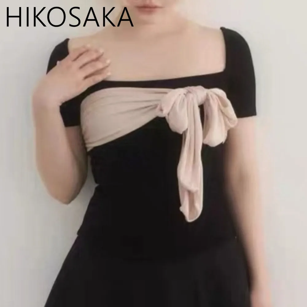 Square Collar Short Sleeve Casual Knit Pullovers Contrast Color Bandage Backless Bodycon Tshirts Japanese Temperament Sweet Top
Square Collar Short Sleeve Casual Knit Pullovers Contrast Color Bandage Backless Bodycon Tshirts Japanese Temperament Sweet Top