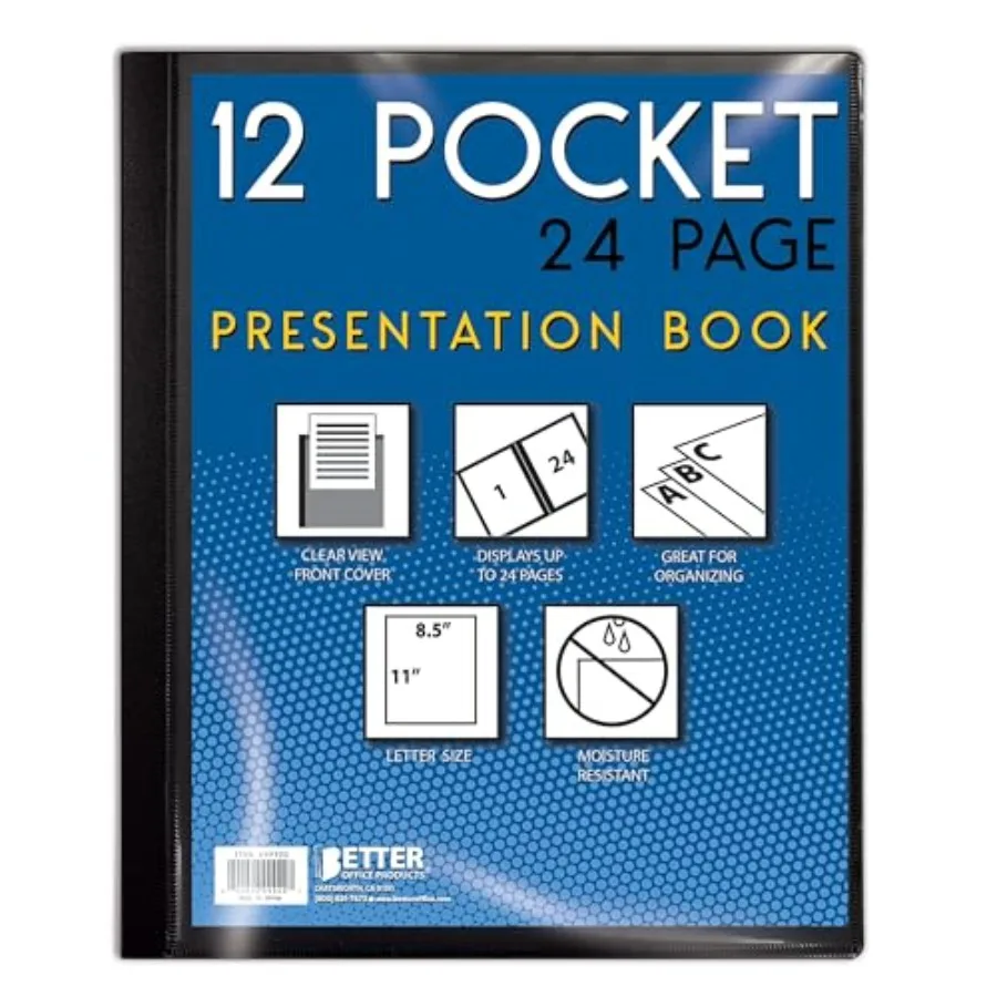 12 Pocket Bound Presentation Book, Black with Clear View Front Cover, 24 Sheet Protector Pages, 8.5" x 11" Sheets, Art Portfoli
12 Pocket Bound Presentation Book, Black with Clear View Front Cover, 24 Sheet Protector Pages, 8.5" x 11" Sheets, Art Portfoli