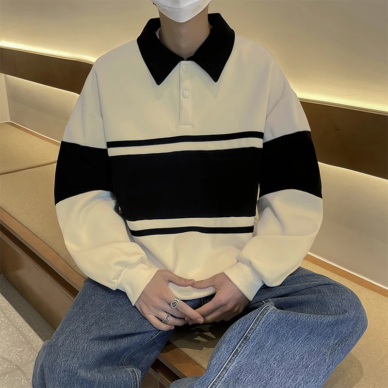 New Autumn and Spring Long Sleeved for Men's for Men's Striped Contrast Turn Down Neck Pullover Sweatshirts for Men W151
New Autumn and Spring Long Sleeved for Men's for Men's Striped Contrast Turn Down Neck Pullover Sweatshirts for Men W151