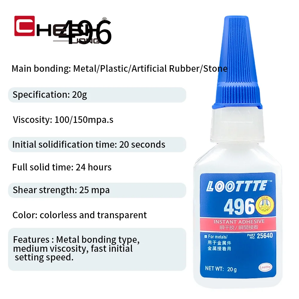 496 Multi-Purpose Super Glue Cyanoacrylate Adhesive 20ml Instant Fast Adhesive Rubber Wood Glass Stronger All Bonding Glue tool
496 Multi-Purpose Super Glue Cyanoacrylate Adhesive 20ml Instant Fast Adhesive Rubber Wood Glass Stronger All Bonding Glue tool