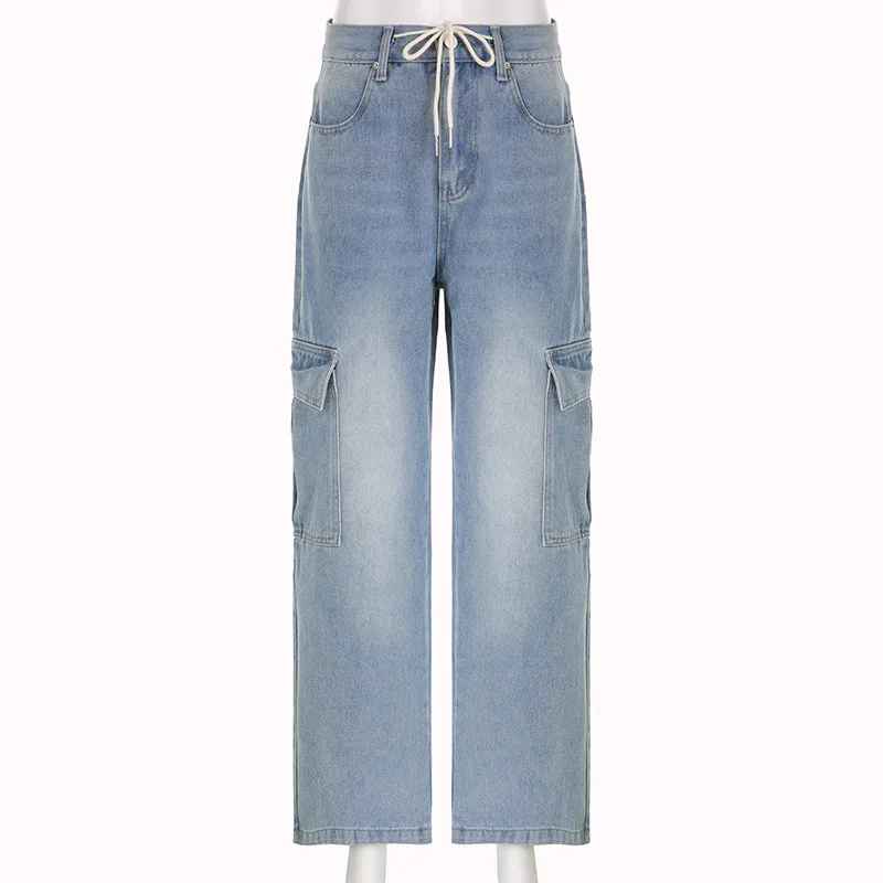 Women's Loose large pocket Lacing rope Denim Straight tube long pants pants loose and wide leg pants
Women's Loose large pocket Lacing rope Denim Straight tube long pants pants loose and wide leg pants